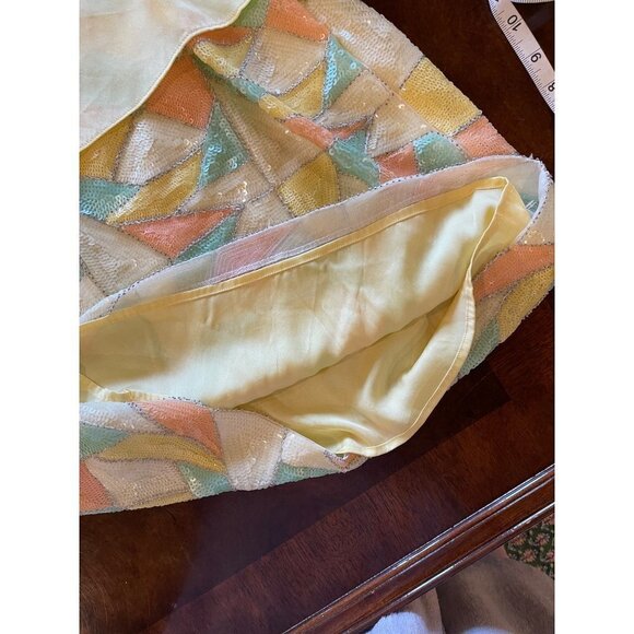 Ali Ro‎ Yellow Silk Tank Overlay Geometric Sequins Skirt Mini Dress Size 4 - Picture 10 of 10